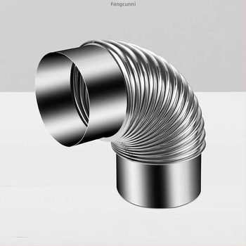 Nerezový uhlový spoj pre výfuk z dreveného sporáka a digestora, 90°/45°