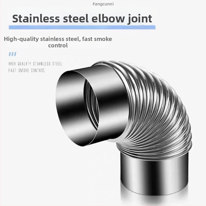 Nerezový uhlový spoj pre výfuk z dreveného sporáka a digestora, 90°/45°