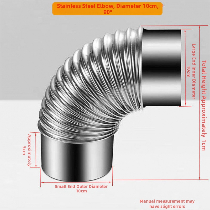 Nerezový uhlový spoj pre výfuk z dreveného sporáka a digestora, 90°/45°