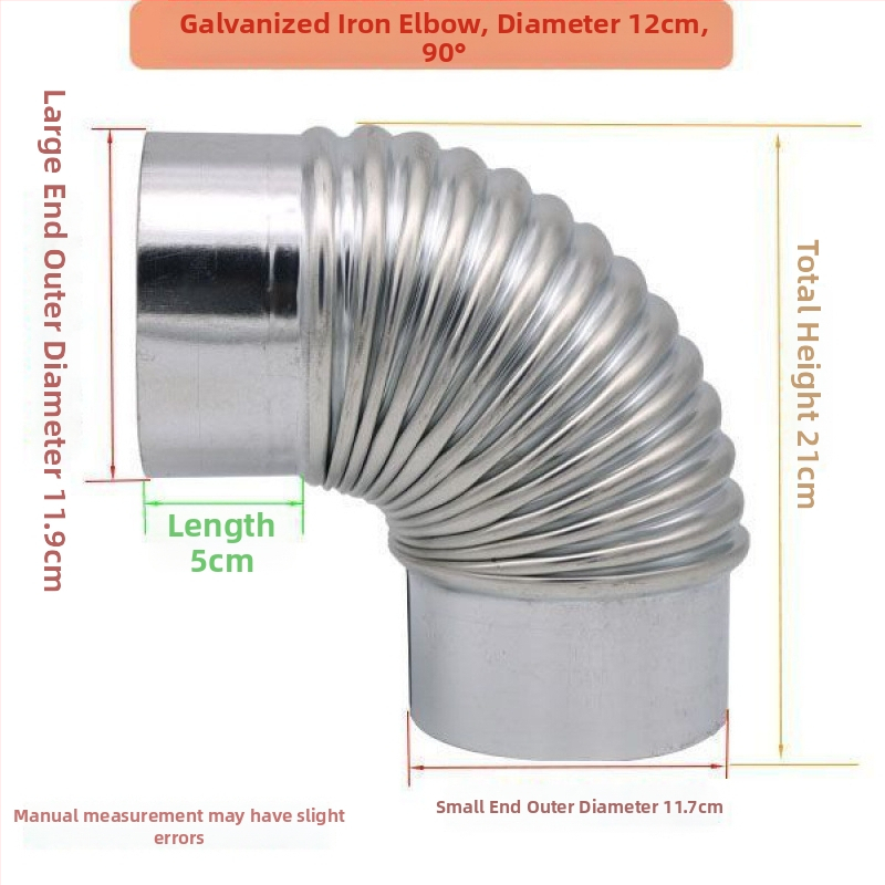 Nerezový uhlový spoj pre výfuk z dreveného sporáka a digestora, 90°/45°