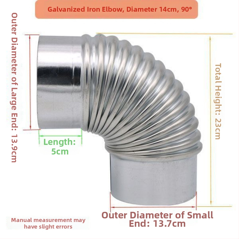 Nerezový uhlový spoj pre výfuk z dreveného sporáka a digestora, 90°/45°