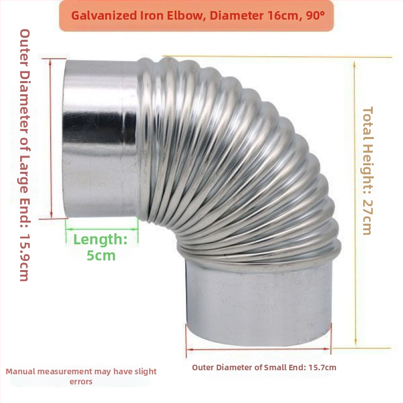 Nerezový uhlový spoj pre výfuk z dreveného sporáka a digestora, 90°/45°