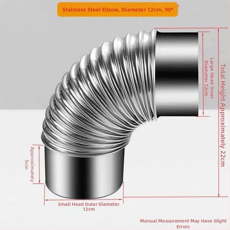 Nerezový uhlový spoj pre výfuk z dreveného sporáka a digestora, 90°/45°