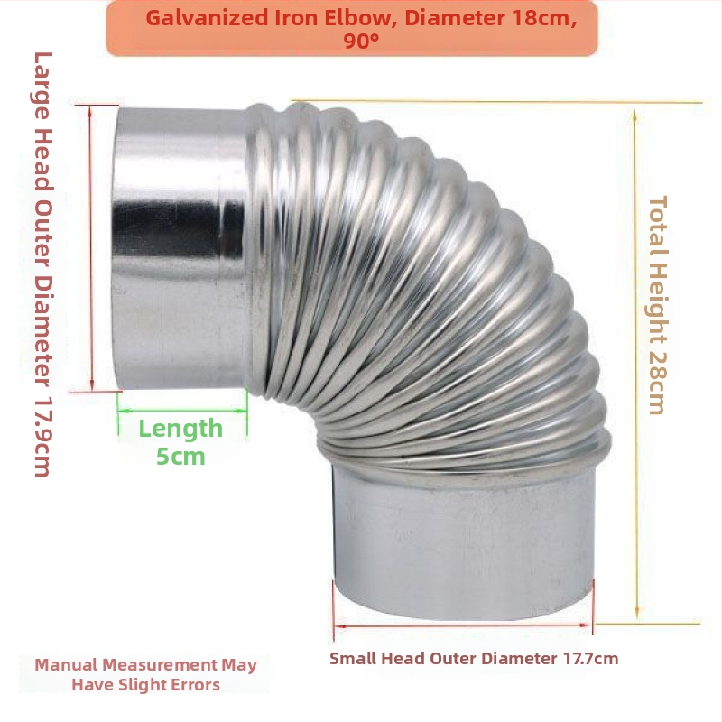 Nerezový uhlový spoj pre výfuk z dreveného sporáka a digestora, 90°/45°