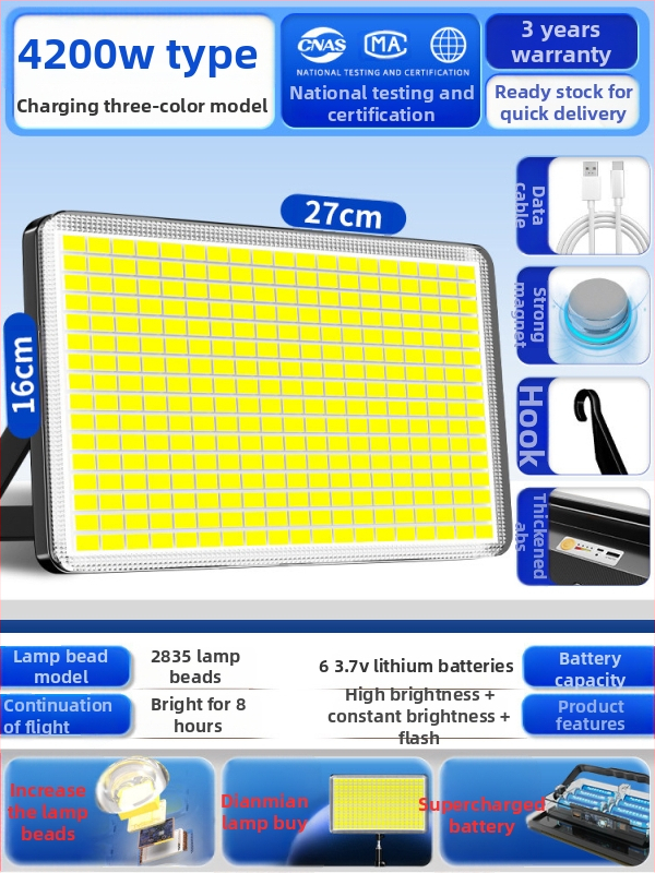Lampă de camping LED, reîncărcabilă, 3.6V, 5W, întrerupător cu buton