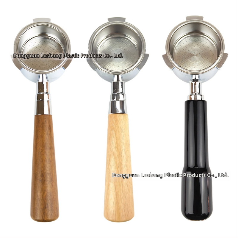 Bezodný držák na portafilter pre E61, z nehrdzavejúcej ocele s drevenou rukoväťou; kompatibilný s Delong, Platinum Rich, Aibao