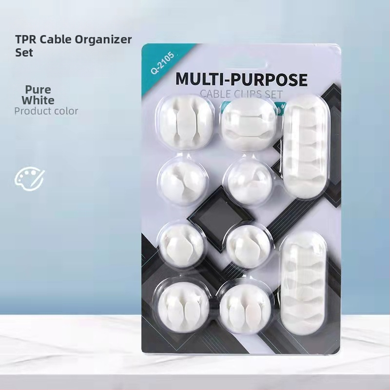 Clepsidă pentru cabluri de birou, set 10 buc., organizator cu mai multe găuri pentru cabluri și date, model CK01, material TPR