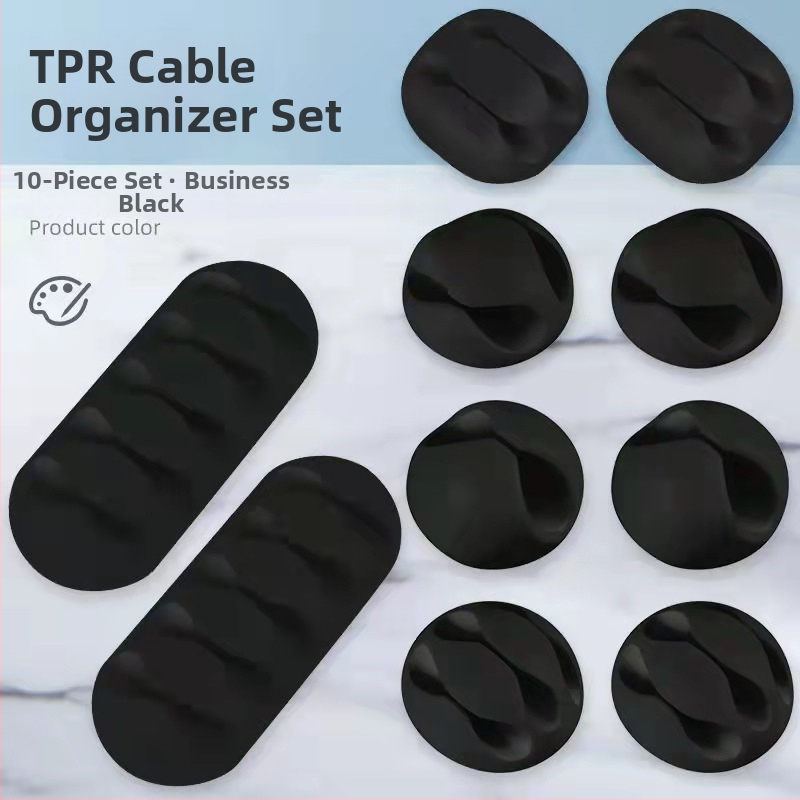 Clepsidă pentru cabluri de birou, set 10 buc., organizator cu mai multe găuri pentru cabluri și date, model CK01, material TPR