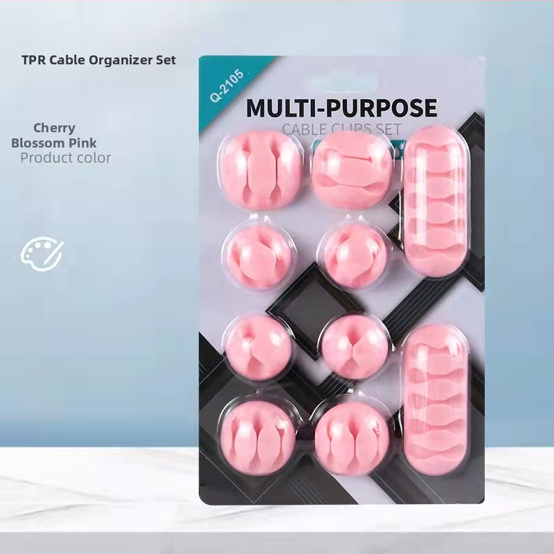 Clepsidă pentru cabluri de birou, set 10 buc., organizator cu mai multe găuri pentru cabluri și date, model CK01, material TPR