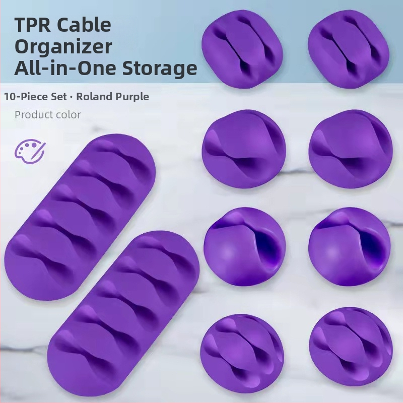 Clepsidă pentru cabluri de birou, set 10 buc., organizator cu mai multe găuri pentru cabluri și date, model CK01, material TPR