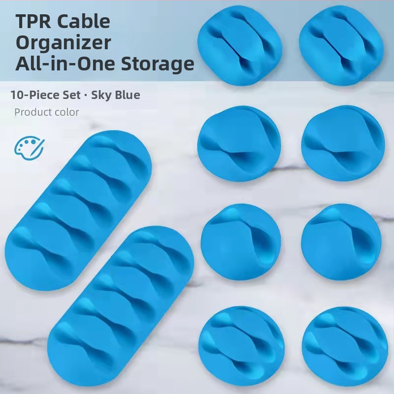 Clepsidă pentru cabluri de birou, set 10 buc., organizator cu mai multe găuri pentru cabluri și date, model CK01, material TPR