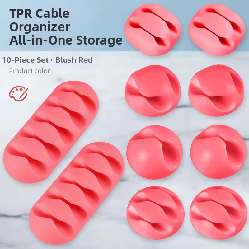 Clepsidă pentru cabluri de birou, set 10 buc., organizator cu mai multe găuri pentru cabluri și date, model CK01, material TPR