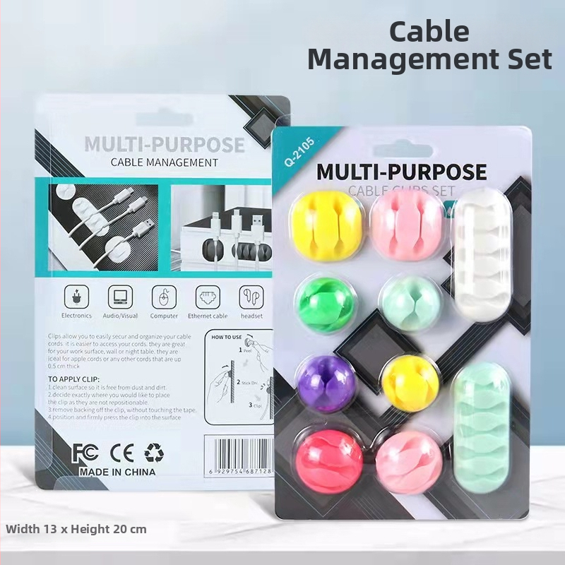 Clepsidă pentru cabluri de birou, set 10 buc., organizator cu mai multe găuri pentru cabluri și date, model CK01, material TPR