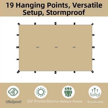 19-pontos piramisszerű kemping árnyékoló sátor (Xin ao, kód 0516, anyag: pamut, vízállóság: 3000–6000 mm, forma: négyzetes)