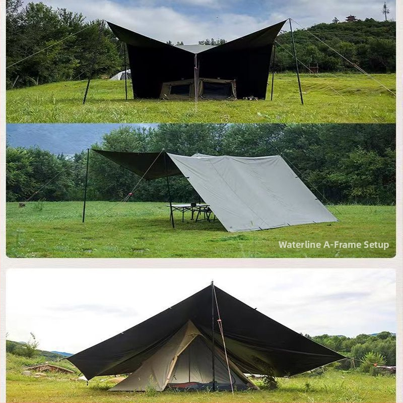 Kempingový prístrešok s 19‑bodovým piramídnym dizajnom (Xin ao, kód 0516, materiál: bavlna, vodotesnosť: 3000–6000 mm, tvar: štvorec)