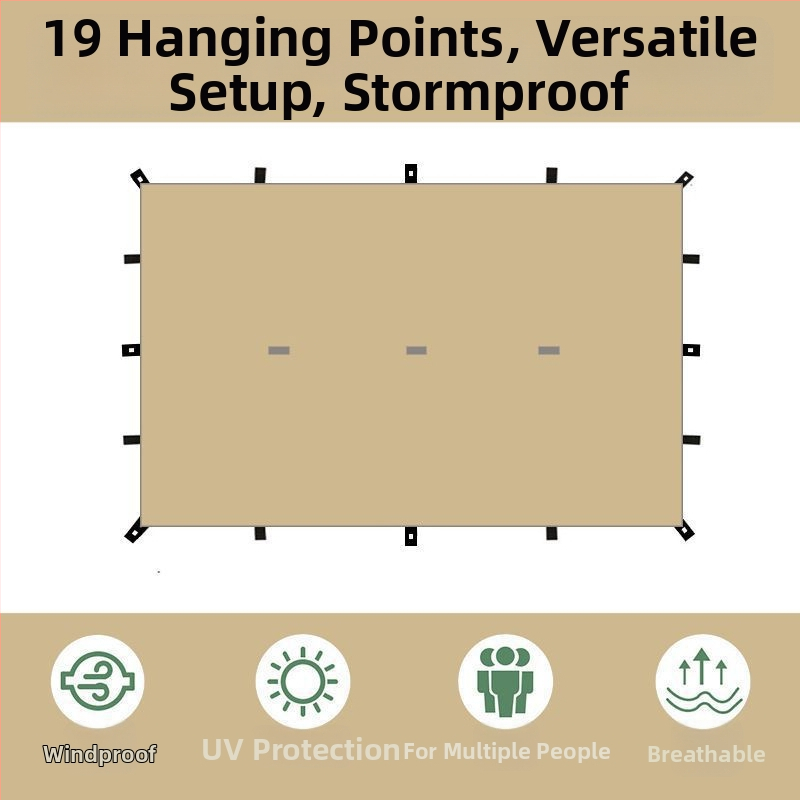 Kempingový prístrešok s 19‑bodovým piramídnym dizajnom (Xin ao, kód 0516, materiál: bavlna, vodotesnosť: 3000–6000 mm, tvar: štvorec)