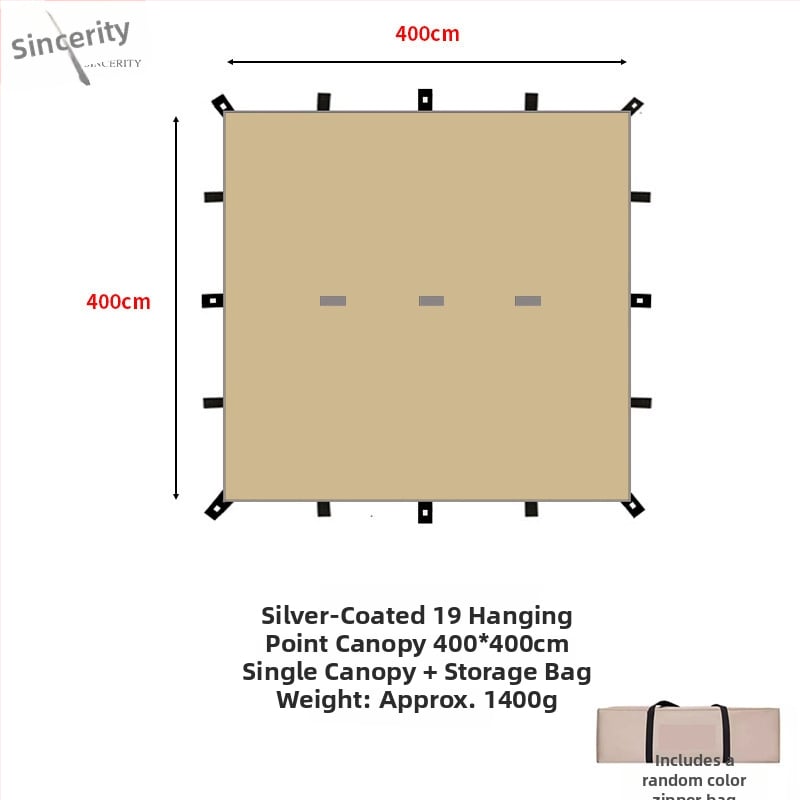 19-pontos piramisszerű kemping árnyékoló sátor (Xin ao, kód 0516, anyag: pamut, vízállóság: 3000–6000 mm, forma: négyzetes)