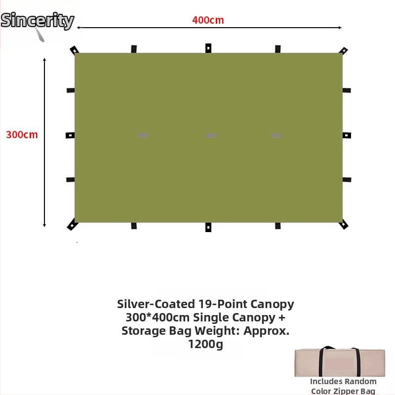 19-pontos piramisszerű kemping árnyékoló sátor (Xin ao, kód 0516, anyag: pamut, vízállóság: 3000–6000 mm, forma: négyzetes)