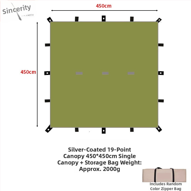 19-pontos piramisszerű kemping árnyékoló sátor (Xin ao, kód 0516, anyag: pamut, vízállóság: 3000–6000 mm, forma: négyzetes)