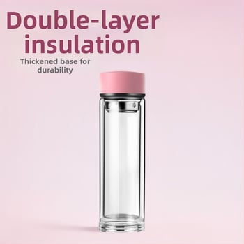 Κούπα τσαγιού με διπλό τοίχωμα από πυριτικό γυαλί, μονωμένη και ανθεκτική σε υψηλές θερμοκρασίες, περιλαμβάνει φίλτρο, μοντέρνος μινιμαλιστικός σχεδιασμός