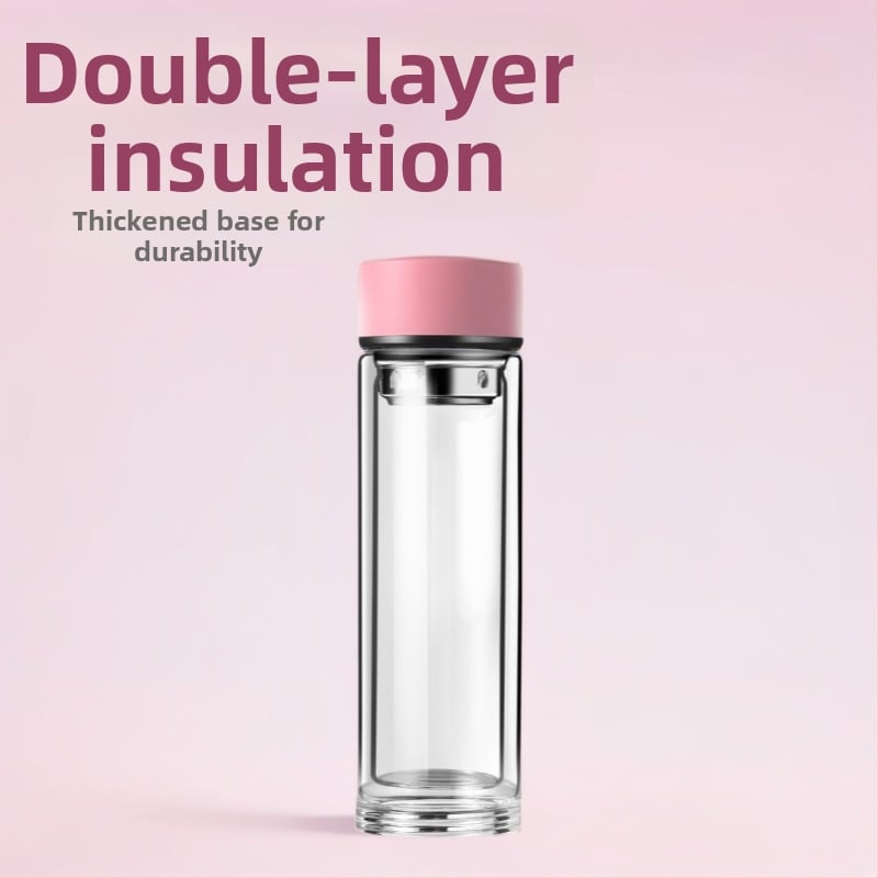 Κούπα τσαγιού με διπλό τοίχωμα από πυριτικό γυαλί, μονωμένη και ανθεκτική σε υψηλές θερμοκρασίες, περιλαμβάνει φίλτρο, μοντέρνος μινιμαλιστικός σχεδιασμός