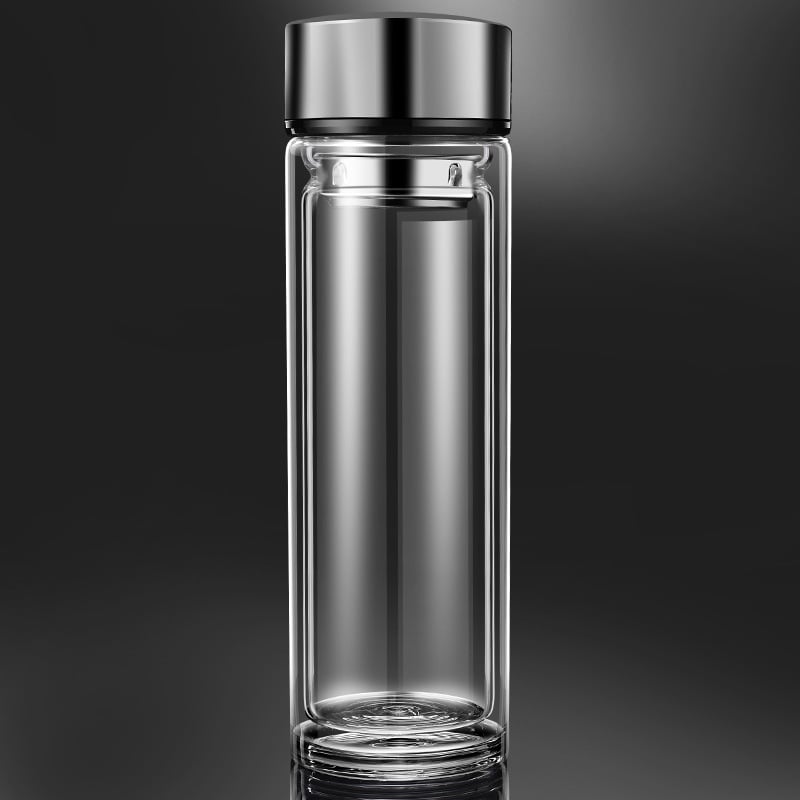 Κούπα τσαγιού με διπλό τοίχωμα από πυριτικό γυαλί, μονωμένη και ανθεκτική σε υψηλές θερμοκρασίες, περιλαμβάνει φίλτρο, μοντέρνος μινιμαλιστικός σχεδιασμός