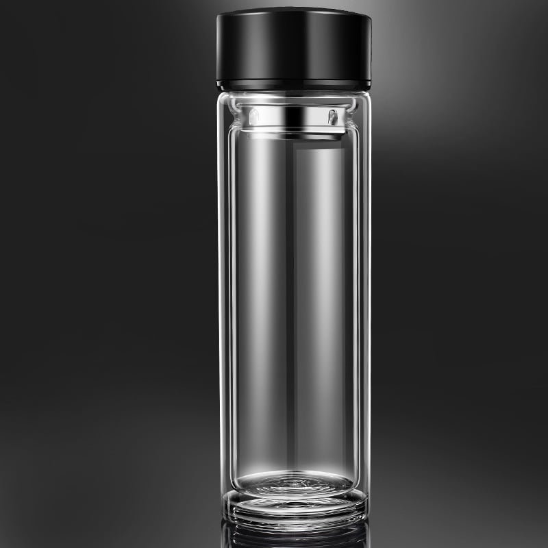 Κούπα τσαγιού με διπλό τοίχωμα από πυριτικό γυαλί, μονωμένη και ανθεκτική σε υψηλές θερμοκρασίες, περιλαμβάνει φίλτρο, μοντέρνος μινιμαλιστικός σχεδιασμός