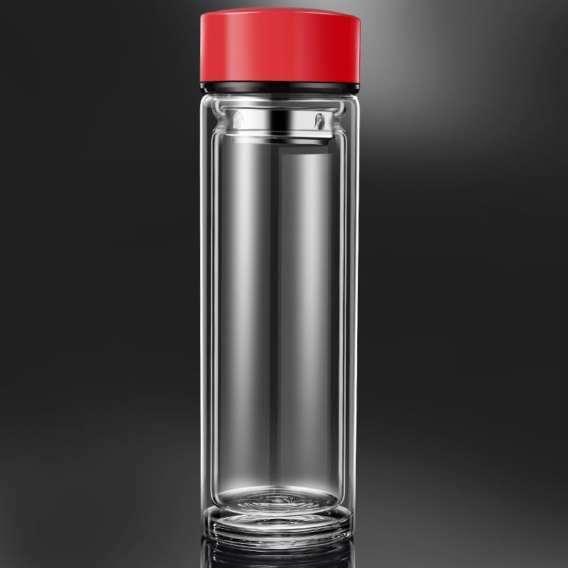 Κούπα τσαγιού με διπλό τοίχωμα από πυριτικό γυαλί, μονωμένη και ανθεκτική σε υψηλές θερμοκρασίες, περιλαμβάνει φίλτρο, μοντέρνος μινιμαλιστικός σχεδιασμός