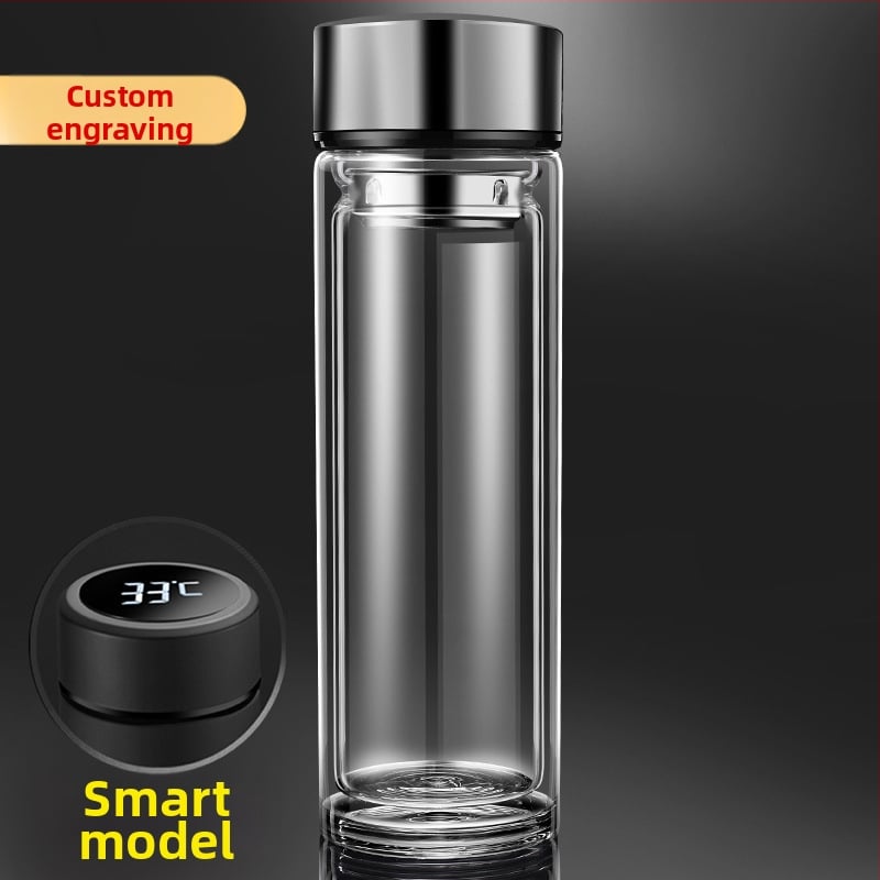 Κούπα τσαγιού με διπλό τοίχωμα από πυριτικό γυαλί, μονωμένη και ανθεκτική σε υψηλές θερμοκρασίες, περιλαμβάνει φίλτρο, μοντέρνος μινιμαλιστικός σχεδιασμός