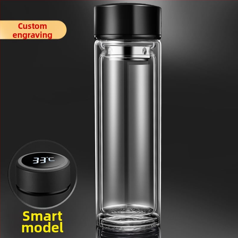 Κούπα τσαγιού με διπλό τοίχωμα από πυριτικό γυαλί, μονωμένη και ανθεκτική σε υψηλές θερμοκρασίες, περιλαμβάνει φίλτρο, μοντέρνος μινιμαλιστικός σχεδιασμός