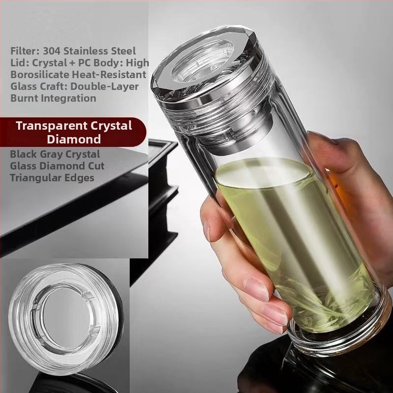 Κούπα τσαγιού με διπλό τοίχωμα από πυριτικό γυαλί, μονωμένη και ανθεκτική σε υψηλές θερμοκρασίες, περιλαμβάνει φίλτρο, μοντέρνος μινιμαλιστικός σχεδιασμός