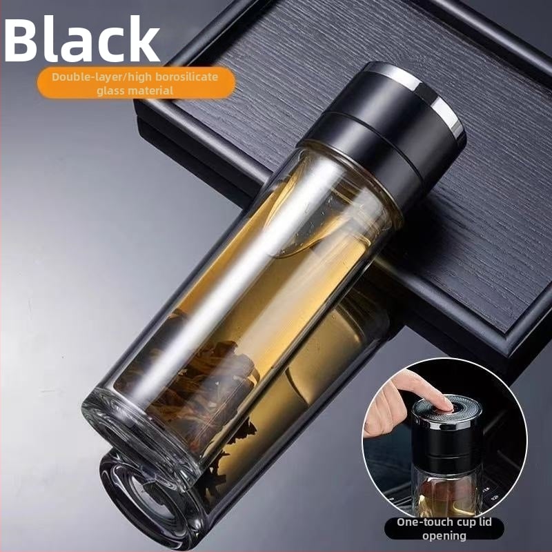 Κούπα τσαγιού με διπλό τοίχωμα από πυριτικό γυαλί, μονωμένη και ανθεκτική σε υψηλές θερμοκρασίες, περιλαμβάνει φίλτρο, μοντέρνος μινιμαλιστικός σχεδιασμός