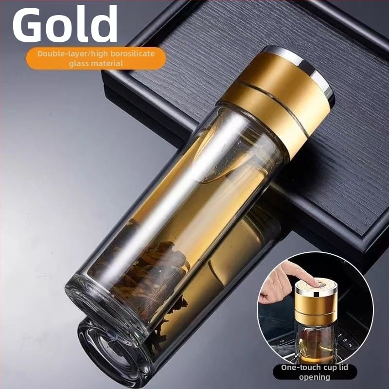 Κούπα τσαγιού με διπλό τοίχωμα από πυριτικό γυαλί, μονωμένη και ανθεκτική σε υψηλές θερμοκρασίες, περιλαμβάνει φίλτρο, μοντέρνος μινιμαλιστικός σχεδιασμός