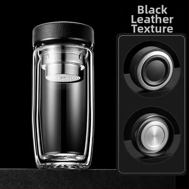 Κούπα τσαγιού με διπλό τοίχωμα από πυριτικό γυαλί, μονωμένη και ανθεκτική σε υψηλές θερμοκρασίες, περιλαμβάνει φίλτρο, μοντέρνος μινιμαλιστικός σχεδιασμός