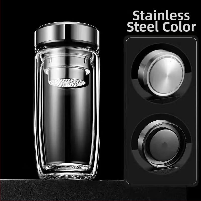 Κούπα τσαγιού με διπλό τοίχωμα από πυριτικό γυαλί, μονωμένη και ανθεκτική σε υψηλές θερμοκρασίες, περιλαμβάνει φίλτρο, μοντέρνος μινιμαλιστικός σχεδιασμός