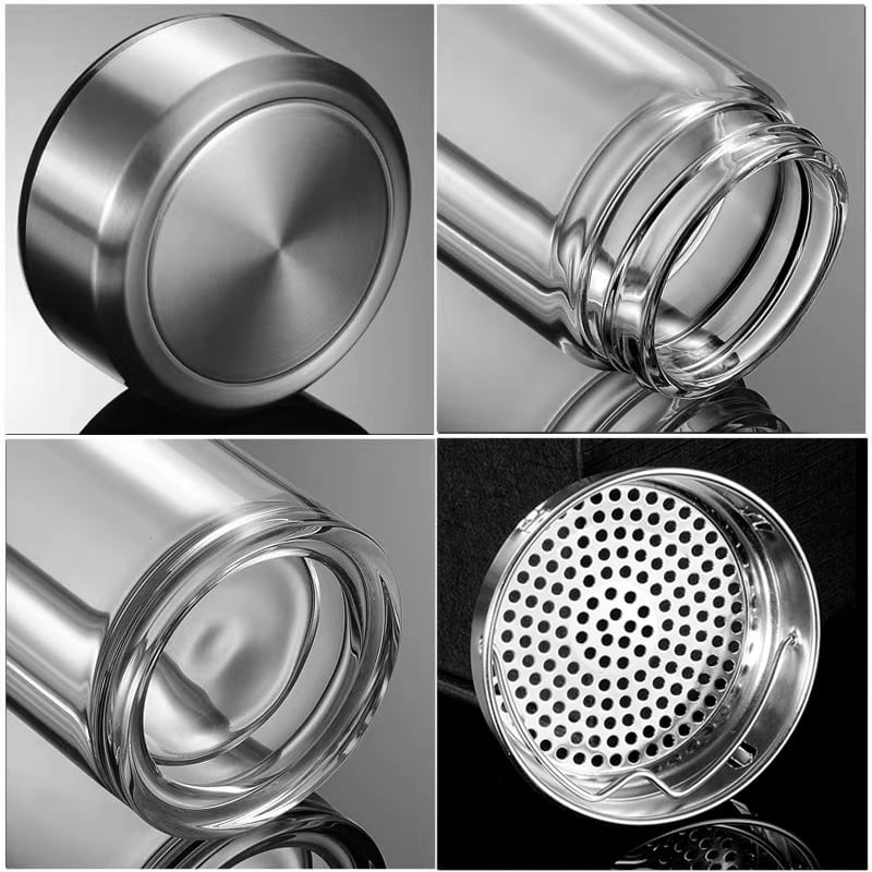 Γυάλινο ποτήρι τσαγιού από borosilicate με διπλό τοίχωμα, καπάκι και φίλτρο – στεγανό, δυνατότητα εξατομικευμένου λογότυπου, επαγγελματικό δώρο γραφείου