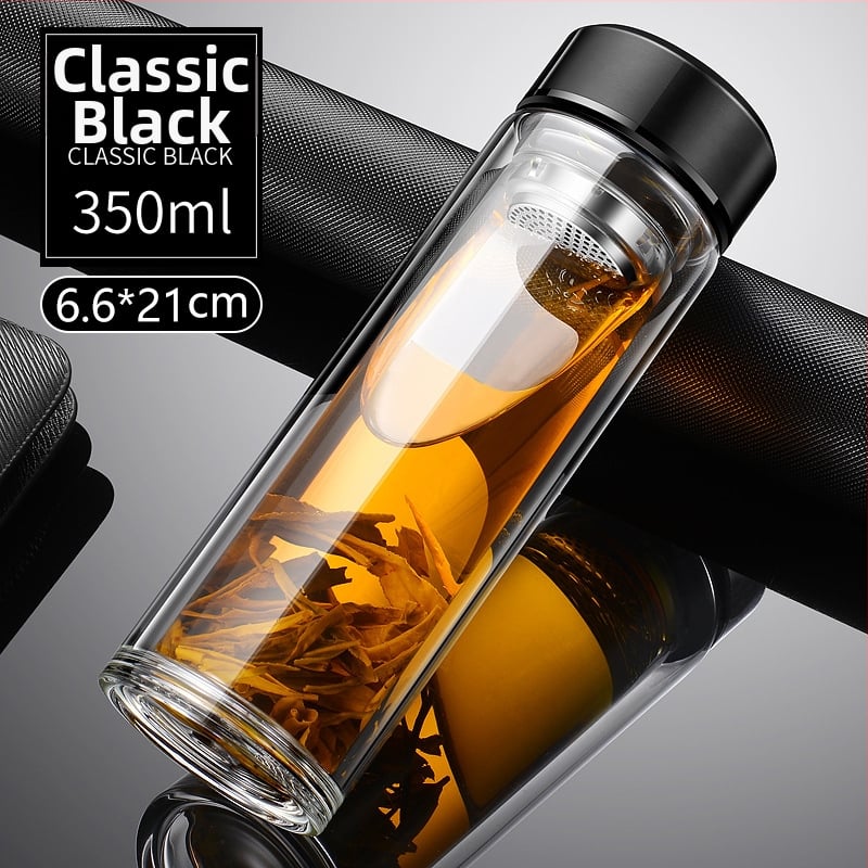 Γυάλινο ποτήρι τσαγιού από borosilicate με διπλό τοίχωμα, καπάκι και φίλτρο – στεγανό, δυνατότητα εξατομικευμένου λογότυπου, επαγγελματικό δώρο γραφείου