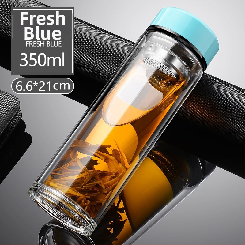 Γυάλινο ποτήρι τσαγιού από borosilicate με διπλό τοίχωμα, καπάκι και φίλτρο – στεγανό, δυνατότητα εξατομικευμένου λογότυπου, επαγγελματικό δώρο γραφείου