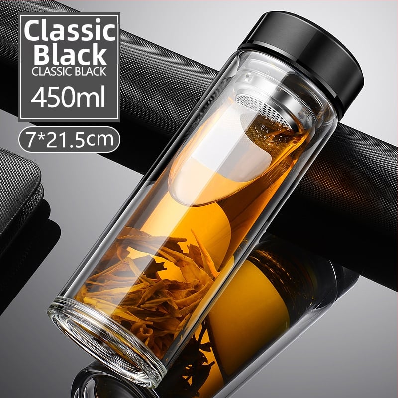 Γυάλινο ποτήρι τσαγιού από borosilicate με διπλό τοίχωμα, καπάκι και φίλτρο – στεγανό, δυνατότητα εξατομικευμένου λογότυπου, επαγγελματικό δώρο γραφείου