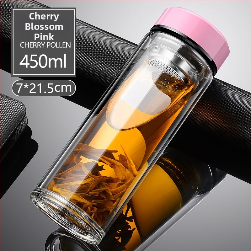 Γυάλινο ποτήρι τσαγιού από borosilicate με διπλό τοίχωμα, καπάκι και φίλτρο – στεγανό, δυνατότητα εξατομικευμένου λογότυπου, επαγγελματικό δώρο γραφείου