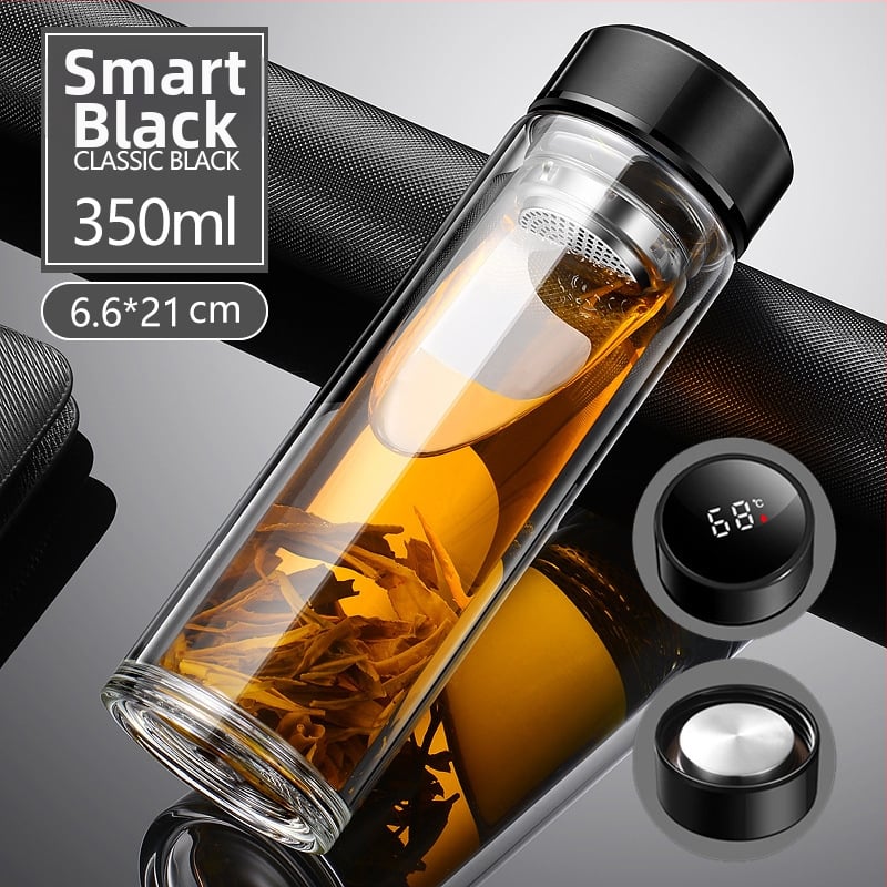 Γυάλινο ποτήρι τσαγιού από borosilicate με διπλό τοίχωμα, καπάκι και φίλτρο – στεγανό, δυνατότητα εξατομικευμένου λογότυπου, επαγγελματικό δώρο γραφείου