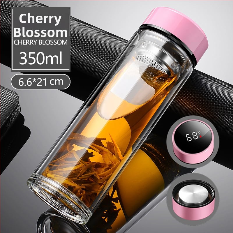 Γυάλινο ποτήρι τσαγιού από borosilicate με διπλό τοίχωμα, καπάκι και φίλτρο – στεγανό, δυνατότητα εξατομικευμένου λογότυπου, επαγγελματικό δώρο γραφείου