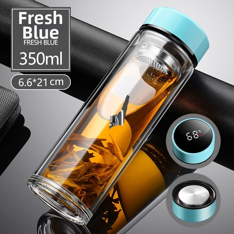 Γυάλινο ποτήρι τσαγιού από borosilicate με διπλό τοίχωμα, καπάκι και φίλτρο – στεγανό, δυνατότητα εξατομικευμένου λογότυπου, επαγγελματικό δώρο γραφείου