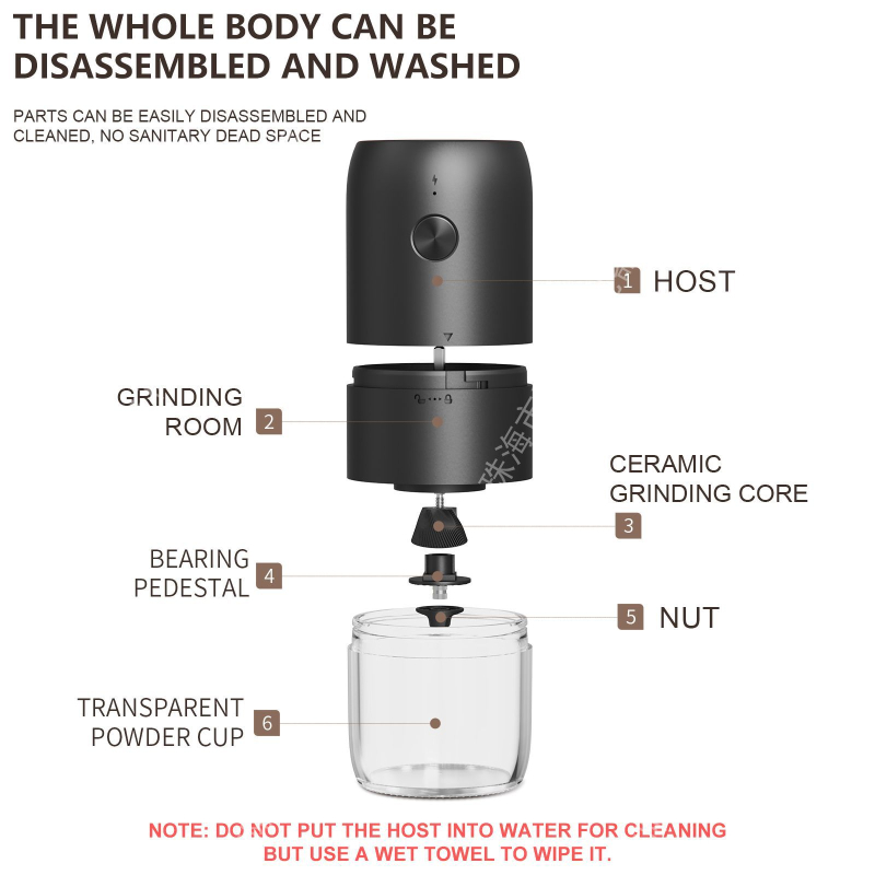 Ηλεκτρικός μύλος καφέ για κόκκους, επαναφορτιζόμενος, φορητός, στυλ Nordic (Υλικό: Πλαστικό; Βάρος: 420 g; Μάρκα: Klitong)