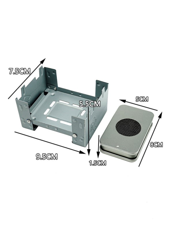 Преносима алкохолна печка за 1–2 души, ултралека, ветроустойчива, с поддържане на топлина; материал: неръждаема стомана; тегло 22 g