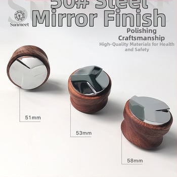 Πιεστήριο καφέ με λαβή από μασίβ ξύλο και ατσάλι No.50; 0,6 kg; μοντέρνος, απλός σχεδιασμός; δυνατότητα εκτύπωσης λογοτύπου; προσαρμογή; premium προϊόν