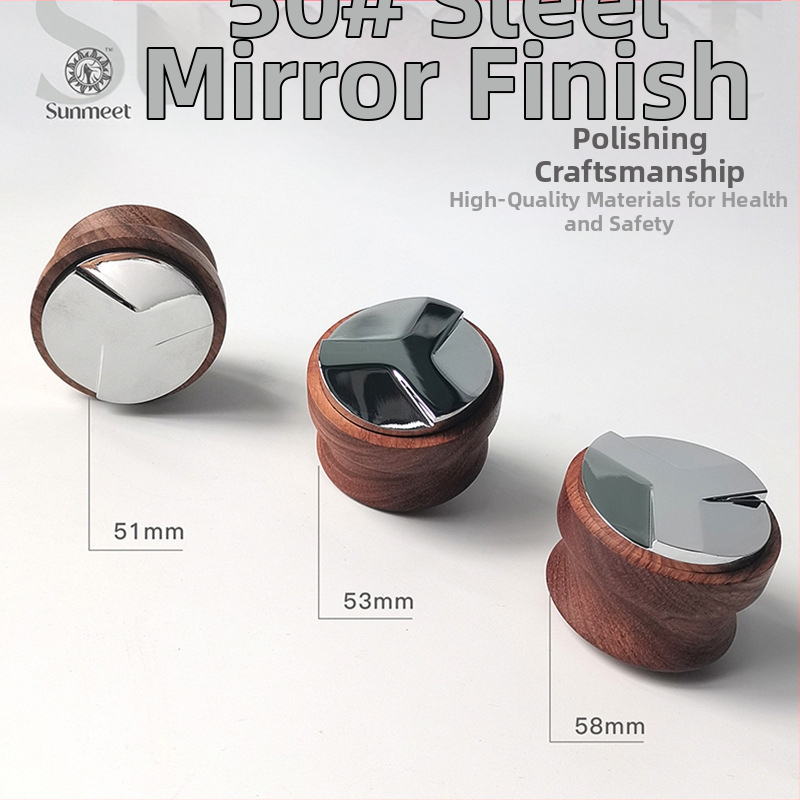 Kávový tampón s masívnou drevenou rukoväťou a oceľ No.50; 0,6 kg; moderný jednoduchý dizajn; tlač loga možná; prispôsobenie; prémiový výrobok