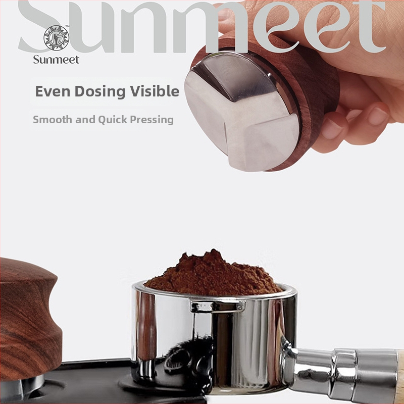 Kávový tampón s masívnou drevenou rukoväťou a oceľ No.50; 0,6 kg; moderný jednoduchý dizajn; tlač loga možná; prispôsobenie; prémiový výrobok