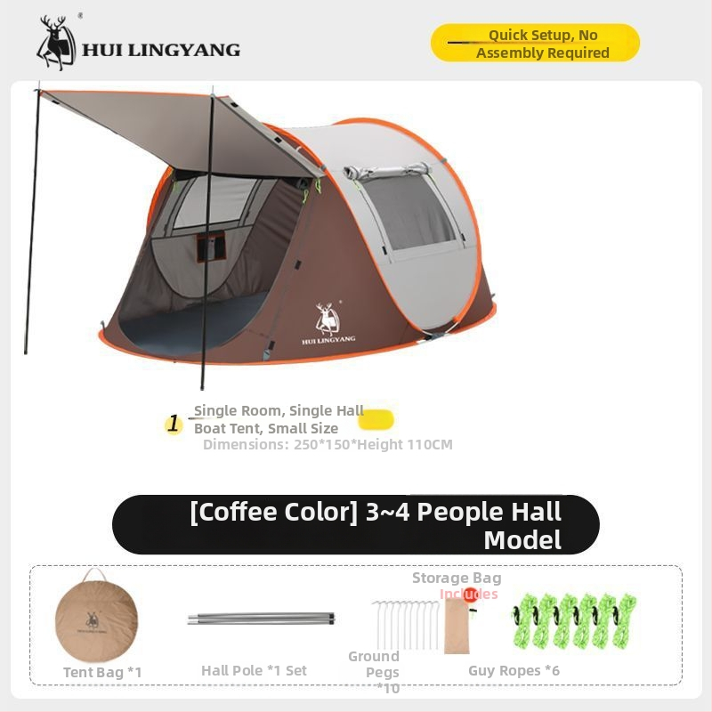 Pyramidová stan na kempovanie, jednovrstvá, ručné zostavenie, polyesterový vonkajší materiál, vodotesnosť 2000–3000 mm