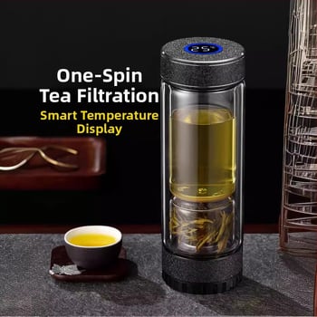 Κυκλική κούπα τσαγιού με διαχωρισμό τσαγιού και νερού, διπλός τοίχος από πυρίμαχο γυαλί, βιδωτό καπάκι, αισθητήρας θερμοκρασίας